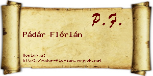 Pádár Flórián névjegykártya